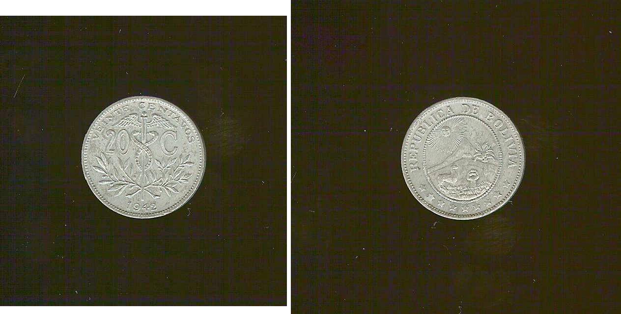 Bolivia 20 centavos 1942 Unc+